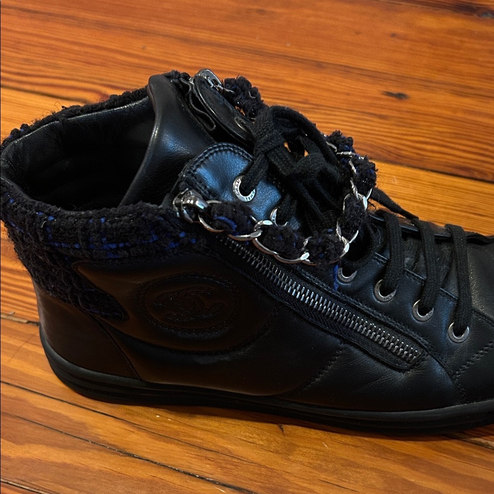 Chanel Leather and Tweed High Top Sneakers - Picture 5 of 16